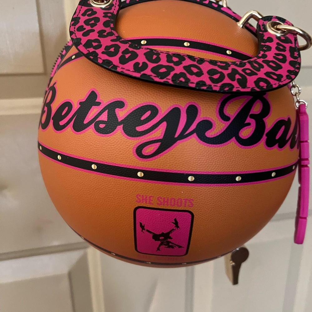 Betsey Johnson Pink and Orange Basketball Crossbody Bag